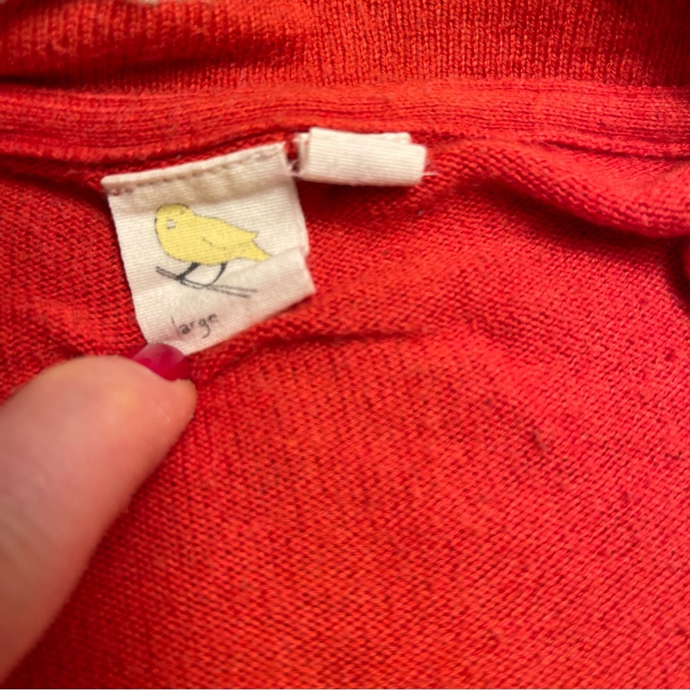 Anthropologie Little Yellow Bird Winter Waves Orange Cardigan Snap Front Sweater - Picture 7 of 11